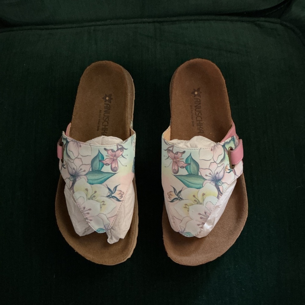 ANUSCHKA KYRA JAPANESE GARDEN WOMENS LEATHER SANDALS NEW - Picture 2 of 5